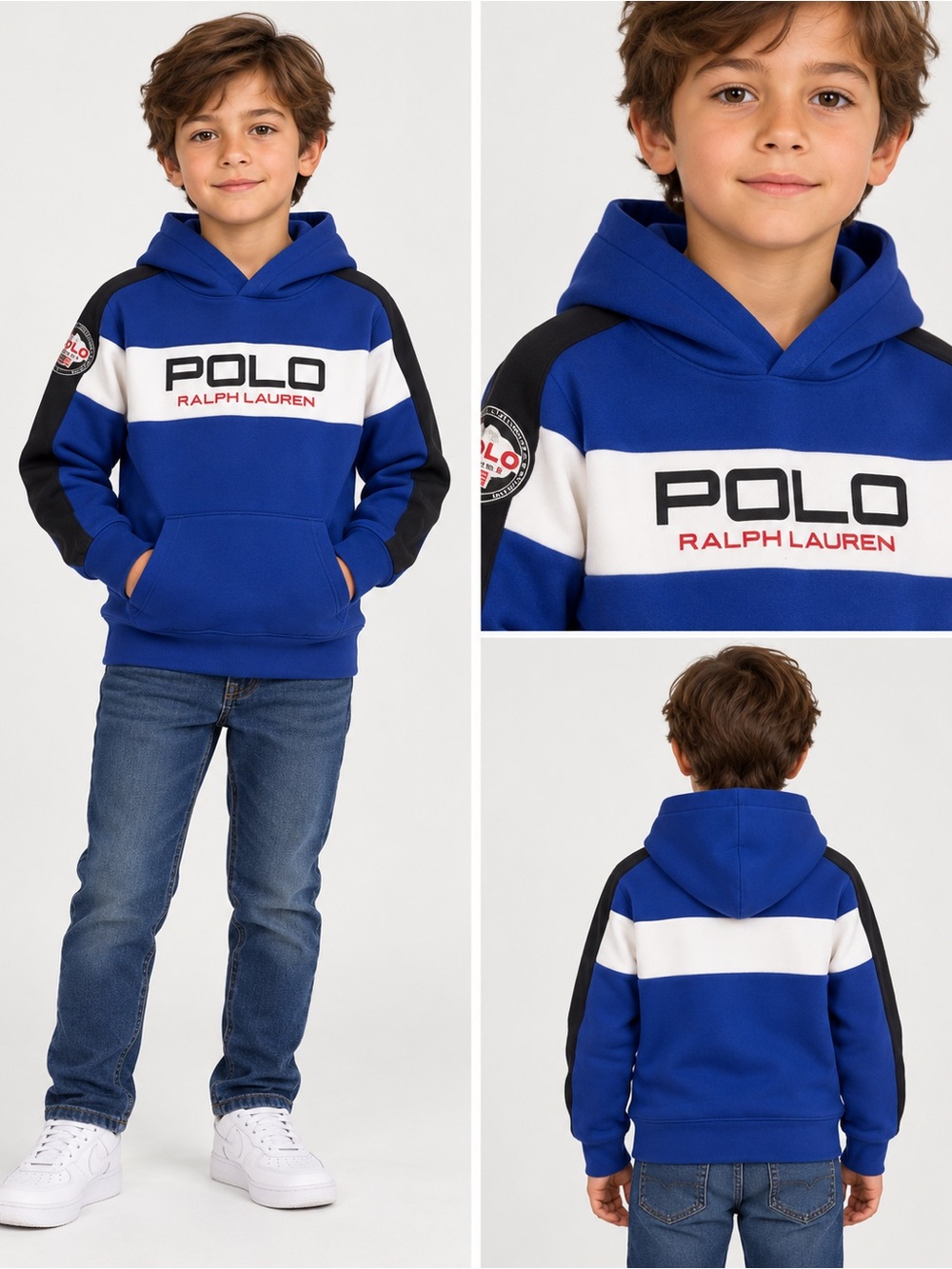 Polo Ralph Lauren Boys Blue Colorblock Pullover Hoodie Size 8